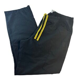 Spread Good Cheer Black Scrub Pants Womens Large Yellow Drawstring Cargo Pocket
